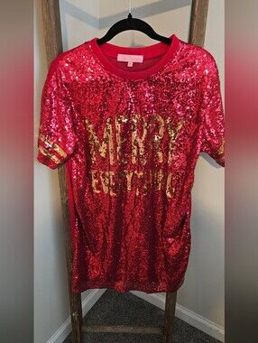Kids Red Sequin 'Merry Everything' Short Sleeve Top
